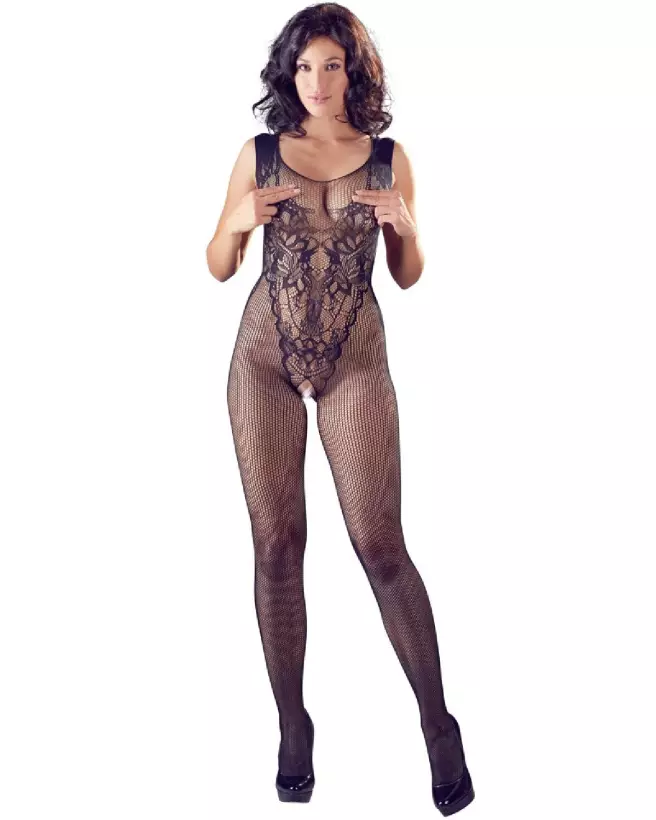 Crotchless Catsuit NO:XQSE en noir, lingerie sexy et érotique pour femme-5