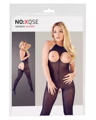 Catsuit Open Cup NO:XQSE en noir, bodystocking séduisant et ouvert-1