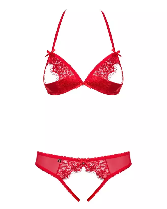 Ensemble Obsessive 870-SEC-3 rouge, lingerie séduisante avec soutien-gorge ouvert-5