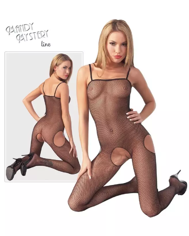 Net Catsuit L/XL NO:XQSE en résille noire, bodystocking élégant pour femme-6
