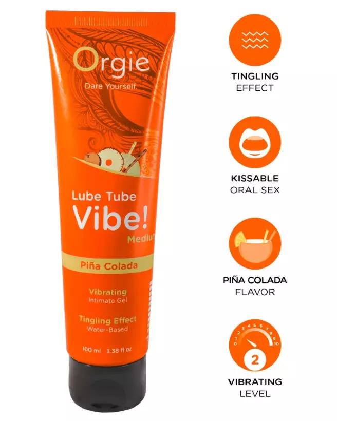 Image du Lube Tube Vibe! Piña Colada100 par Orgie, gel lubrifiant comestible à saveur tropicale-2