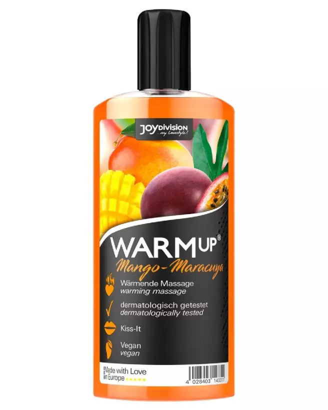 Huile de massage WARMup Mango Maracuya de Joydivision pour détente et soin sensoriel-1
