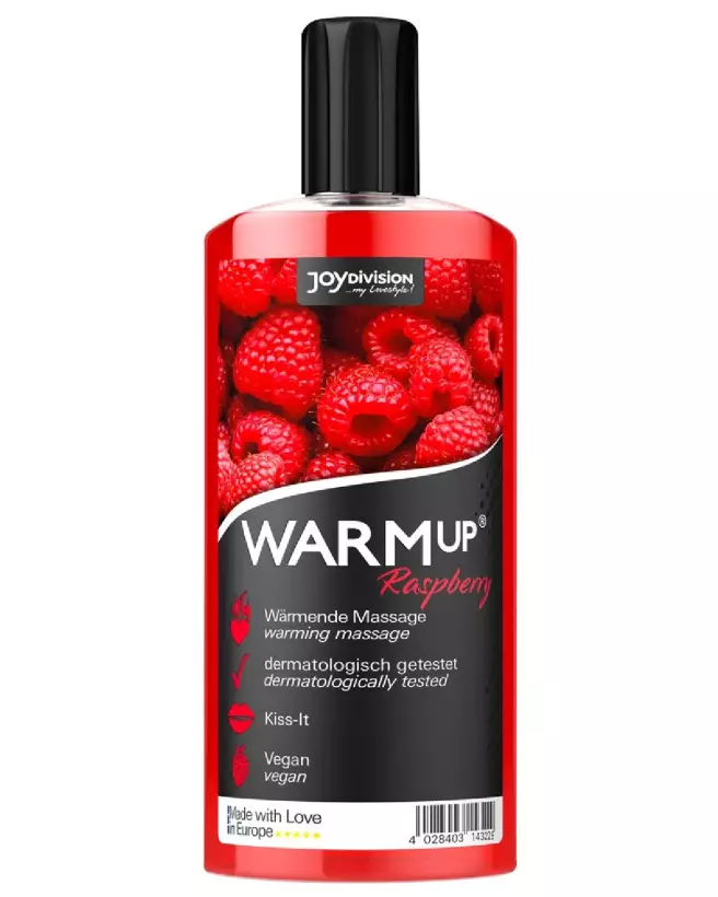 Image de l'huile de massage WARMup Raspberry 150 ml par Joydivision, parfum framboise pour relaxation et sensualité-1