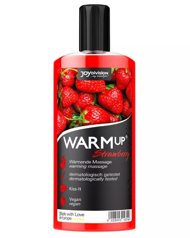 Image de l'huile de massage WARMup fraise 150ml par Joydivision pour relaxation et détente sensuelle-1