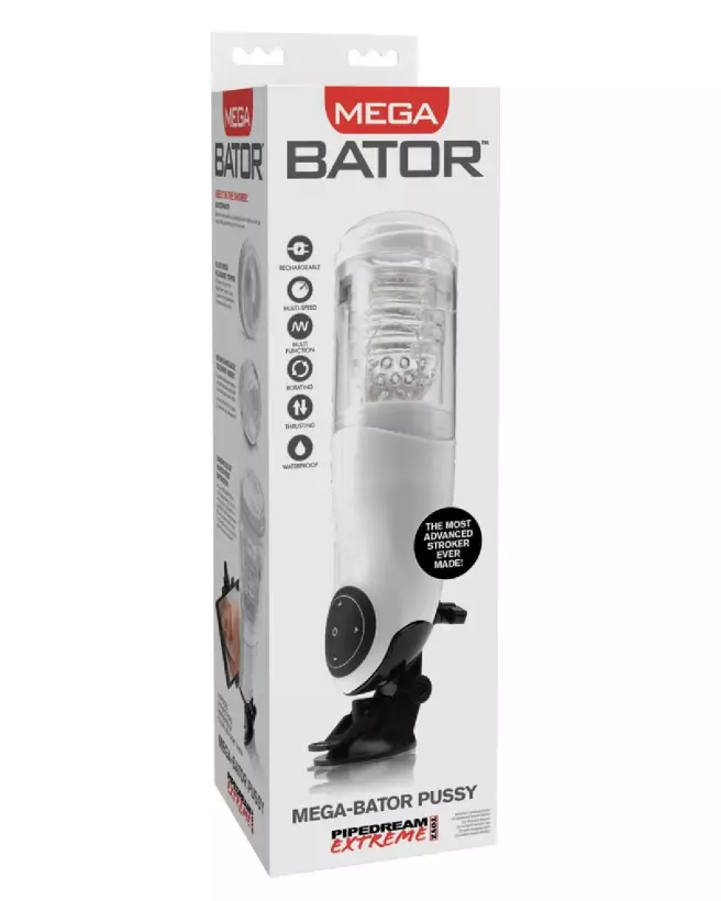 Mega-Bator Pussy White/Clear de Pipedream Extreme Toyz, masturbateur avancé pour plaisir maximal-1