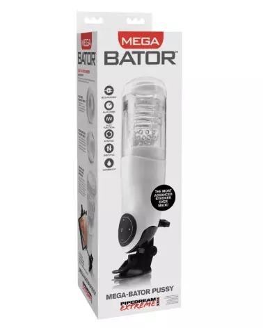 Mega-Bator Pussy White/Clear de Pipedream Extreme Toyz, masturbateur avancé pour plaisir maximal-1