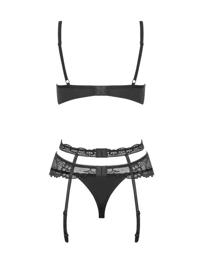 Photo de l'ensemble Heartina 3 pièces noir par Obsessive, lingerie élégante et séduisante-6