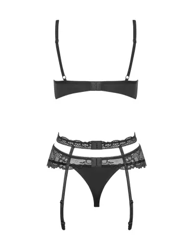 Photo de l'ensemble Heartina 3 pièces noir par Obsessive, lingerie élégante et séduisante-6