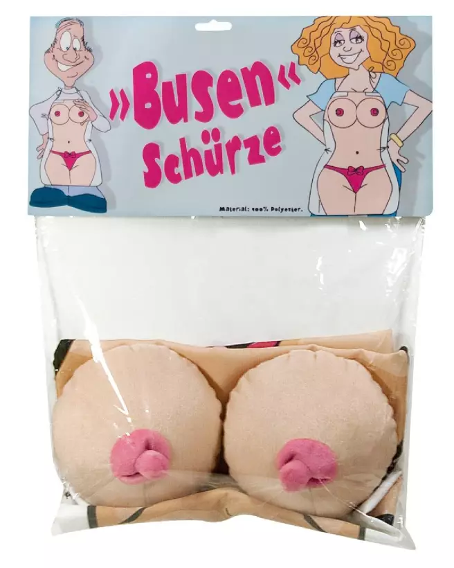Tablier humoristique Boobs Apron avec faux seins pour soirées et cadeaux-1