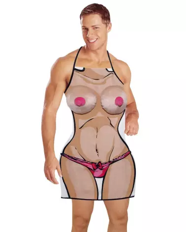 Tablier humoristique Boobs Apron avec faux seins pour soirées et cadeaux-3