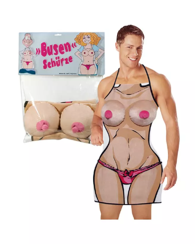 Tablier humoristique Boobs Apron avec faux seins pour soirées et cadeaux-4