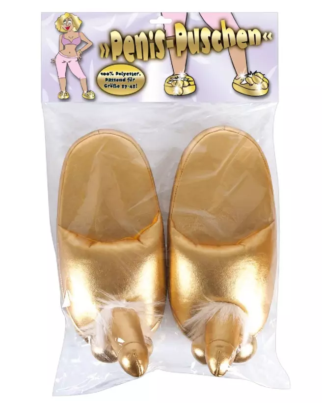 Chaussons en forme de pénis Slippers Gold humoristiques et originaux-1
