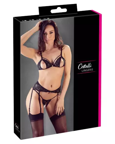 Image du Lace Suspender Set de Cottelli LINGERIE, ensemble de lingerie élégant en dentelle-1