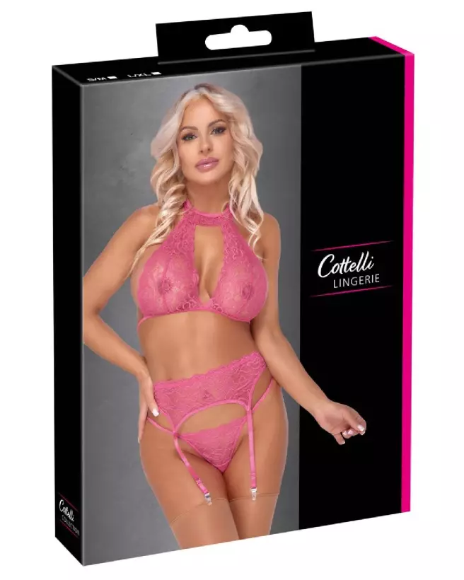 Photo Ensemble Bra Suspender Cottelli LINGERIE en dentelle rose-1