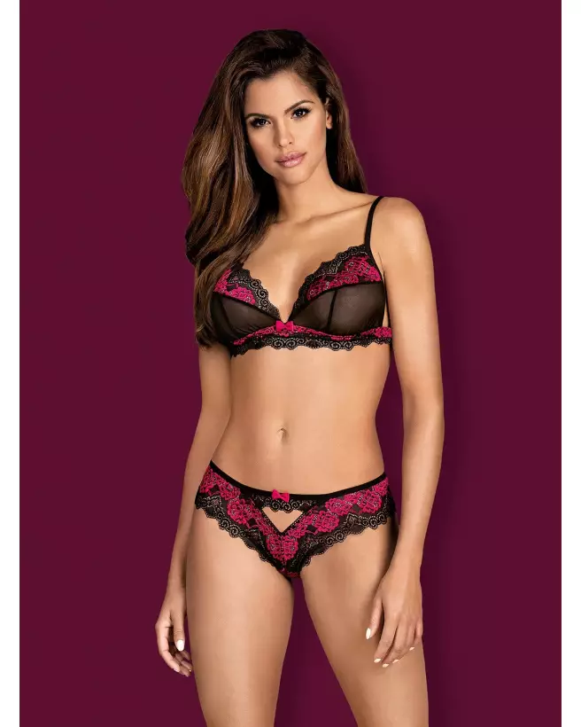 Ensemble Tulia 2 pièces noir et fuchsia par Obsessive - Lingerie de luxe et séduisante-3