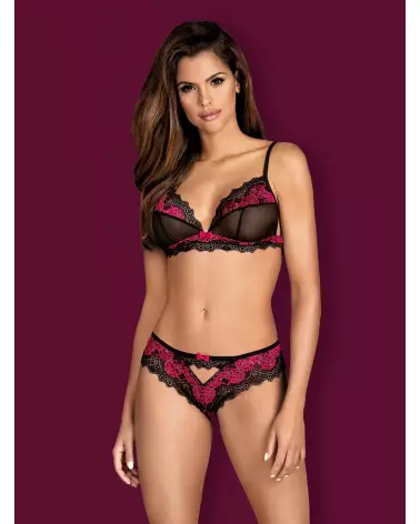 Ensemble Tulia 2 pièces noir et fuchsia par Obsessive - Lingerie de luxe et séduisante-3