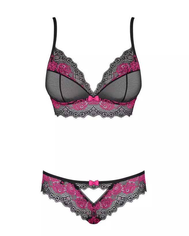 Ensemble Tulia 2 pièces noir et fuchsia par Obsessive - Lingerie de luxe et séduisante-5