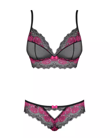 Ensemble Tulia 2 pièces noir et fuchsia par Obsessive - Lingerie de luxe et séduisante-5
