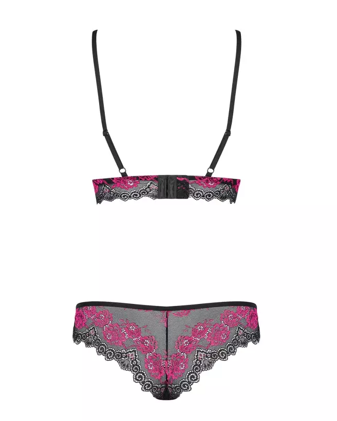 Ensemble Tulia 2 pièces noir et fuchsia par Obsessive - Lingerie de luxe et séduisante-6