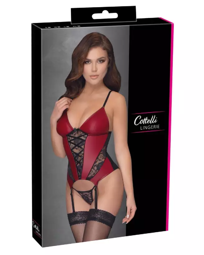 Guêpière corset rouge et noir Cottelli Lingerie avec dentelle élégante-1