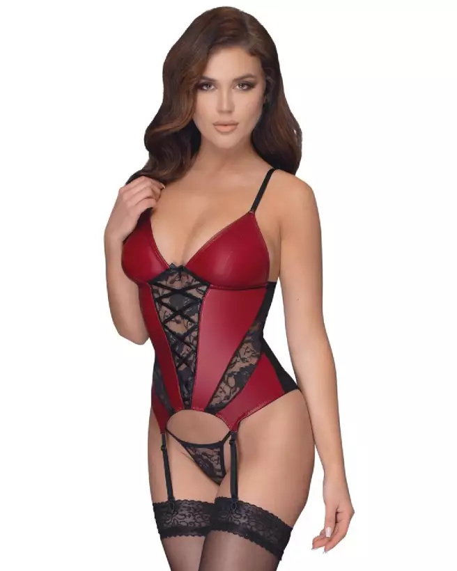 Guêpière corset rouge et noir Cottelli Lingerie avec dentelle élégante-2