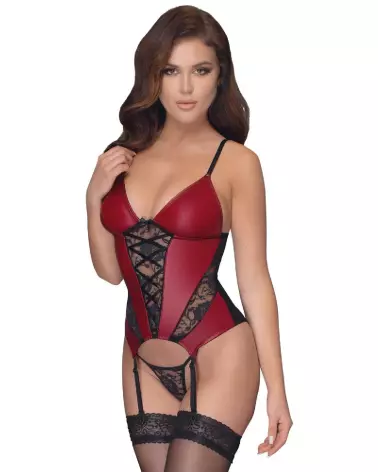 Guêpière corset rouge et noir Cottelli Lingerie avec dentelle élégante-2