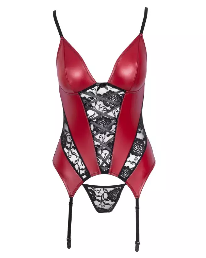 Guêpière corset rouge et noir Cottelli Lingerie avec dentelle élégante-5