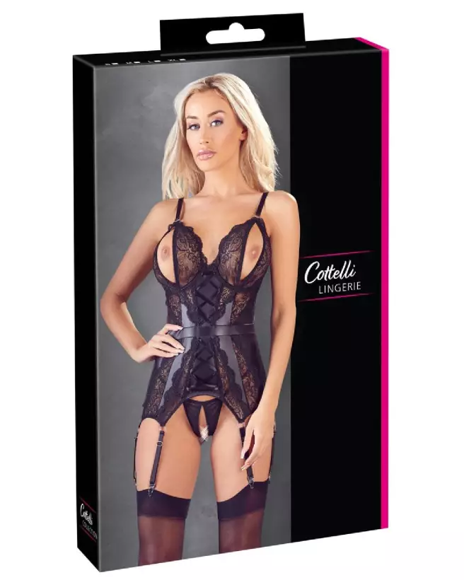 Image du Crotchless Basque de Cottelli Lingerie, guêpière séduisante et érotique en dentelle-1