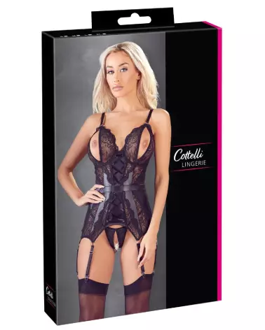 Image du Crotchless Basque de Cottelli Lingerie, guêpière séduisante et érotique en dentelle-1
