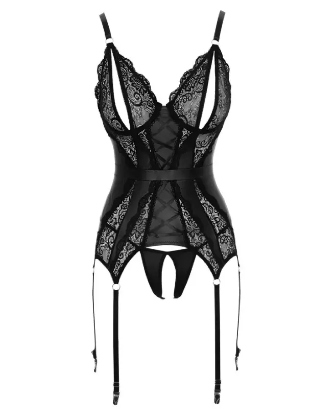 Image du Crotchless Basque de Cottelli Lingerie, guêpière séduisante et érotique en dentelle-7