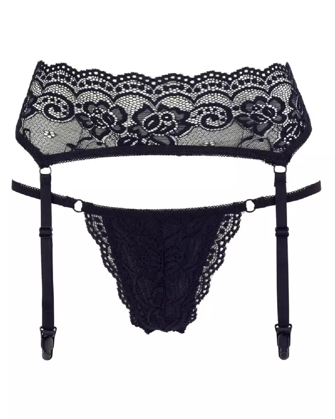 String et Suspenders Black Cottelli LINGERIE en noir élégant-4