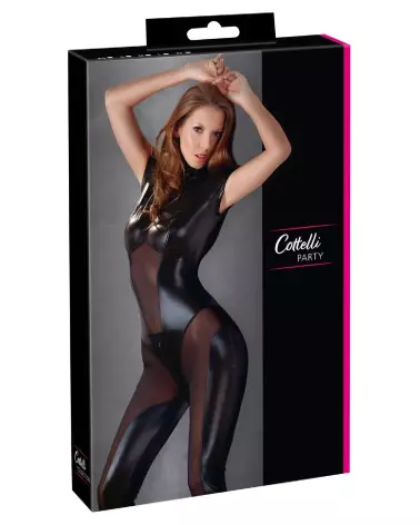 Combinaison noire élégante Cottelli PARTY en similicuir pour look fetish chic-1