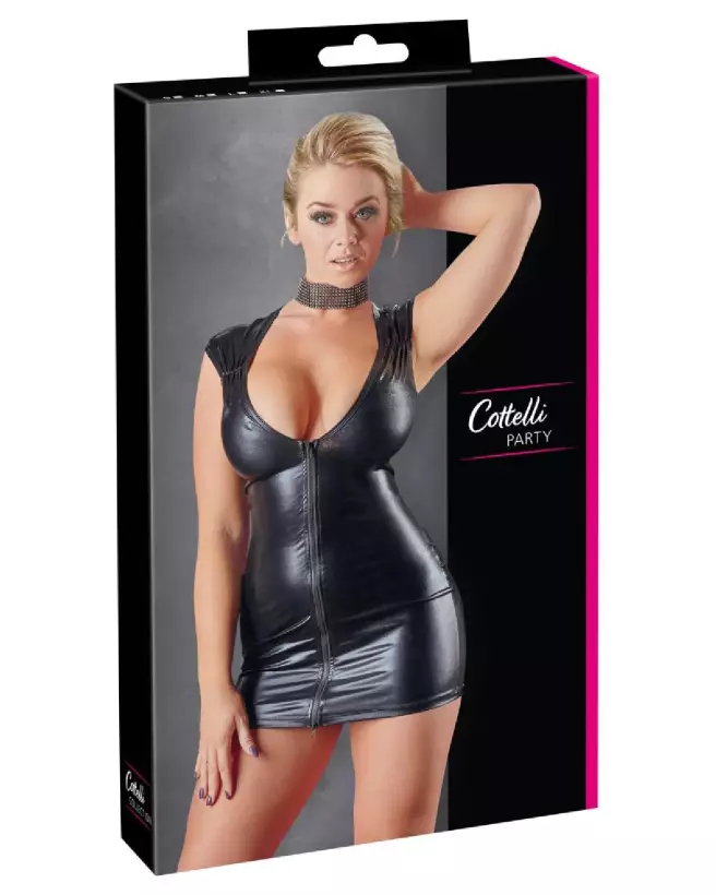 Robe Wet Look noire avec fermeture éclair Cottelli PARTY pour soirée fetish-1