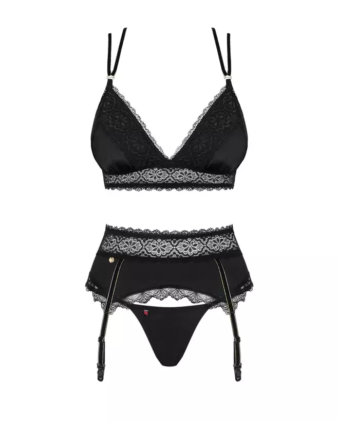 Ensemble Lolitte 3 pièces noir Obsessive - Lingerie élégante et sensuelle-5