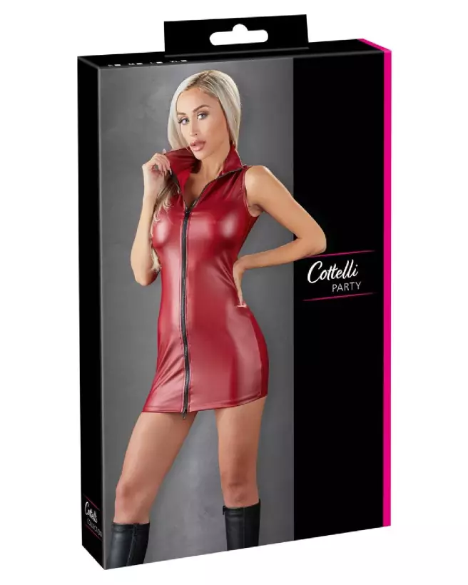 Robe Zip Cottelli Party en cuir noir, style fetish élégant-1