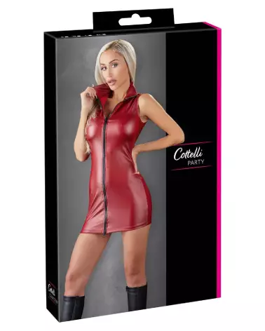 Robe Zip Cottelli Party en cuir noir, style fetish élégant-1