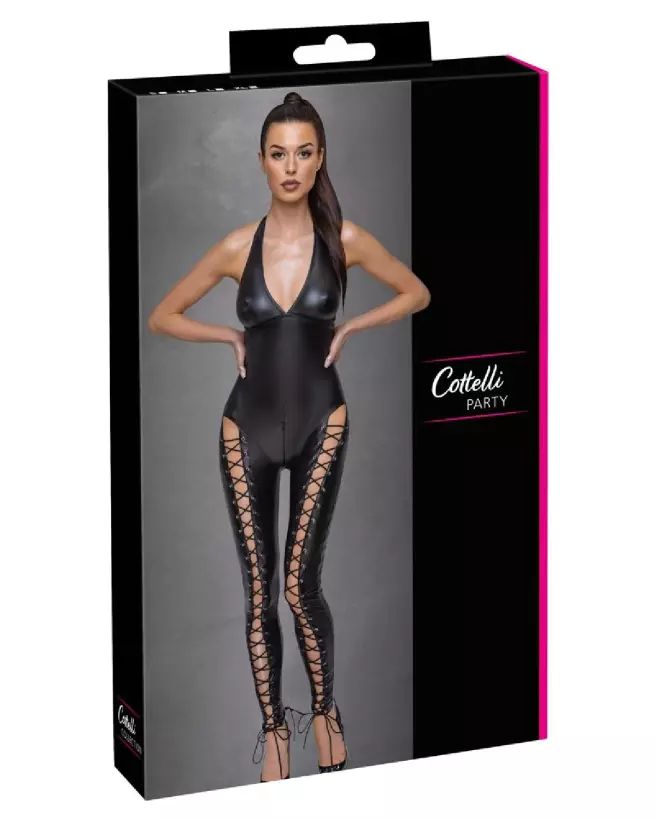 Jumpsuit Lacing Cottelli Party combinaison fetish à lacets noire-1