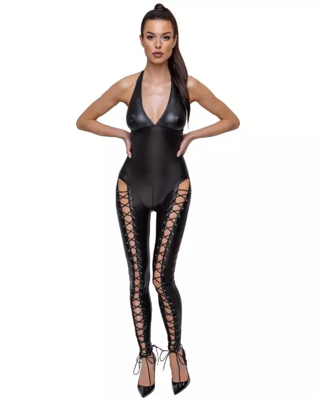Jumpsuit Lacing Cottelli Party combinaison fetish à lacets noire-2