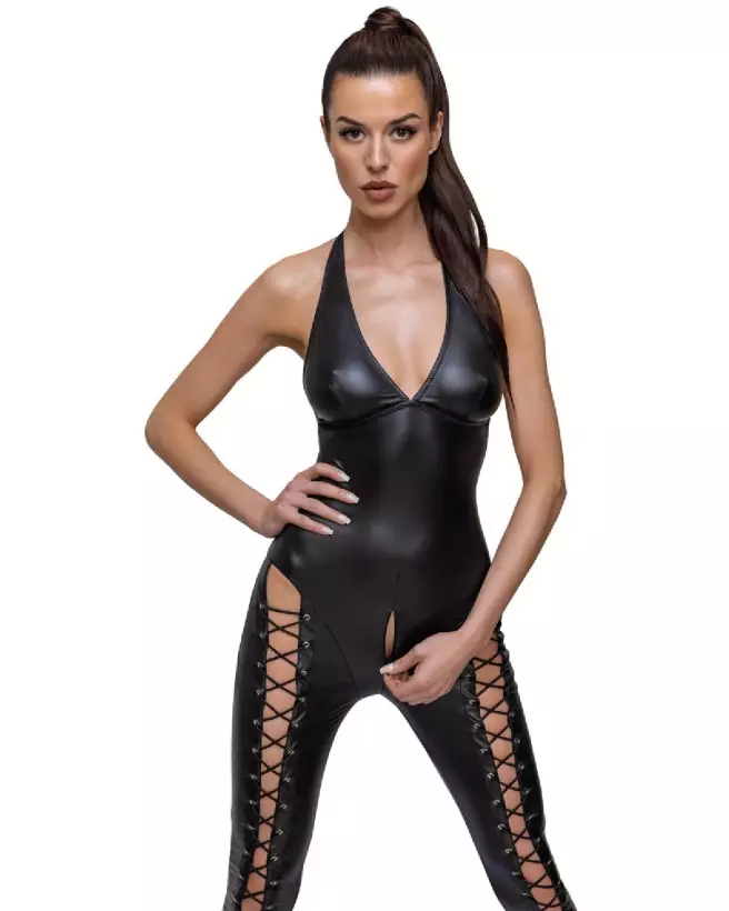 Jumpsuit Lacing Cottelli Party combinaison fetish à lacets noire-4