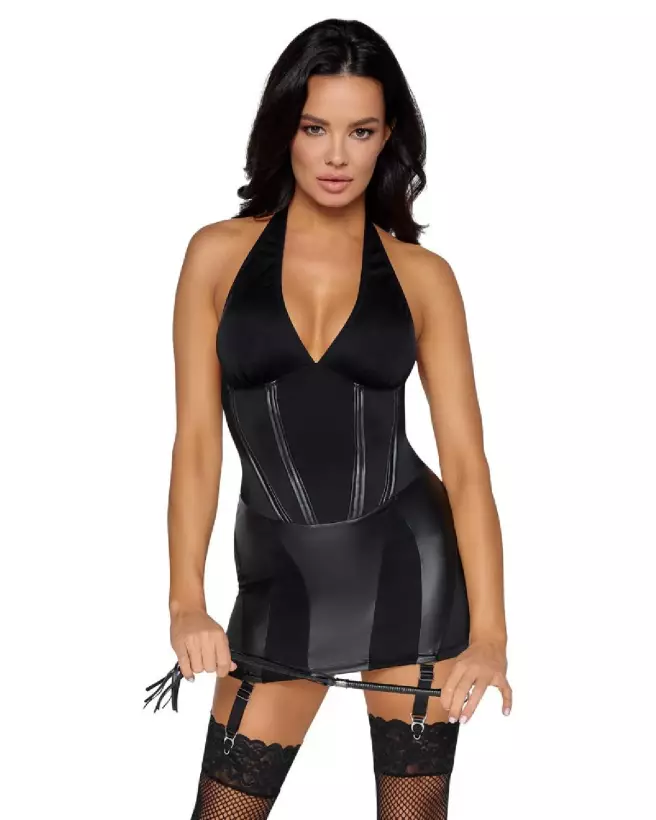 Robe Dominatrix noire Cottelli COSTUMES en style fetish élégante-3