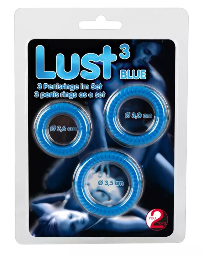 Lust 3 Cock Rings Blue de You2Toys pour améliorer endurance et performance-1
