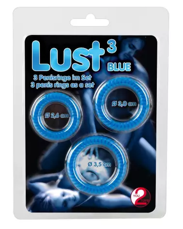 Lust 3 Cock Rings Blue de You2Toys pour améliorer endurance et performance-1