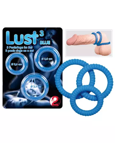 Lust 3 Cock Rings Blue de You2Toys pour améliorer endurance et performance-7