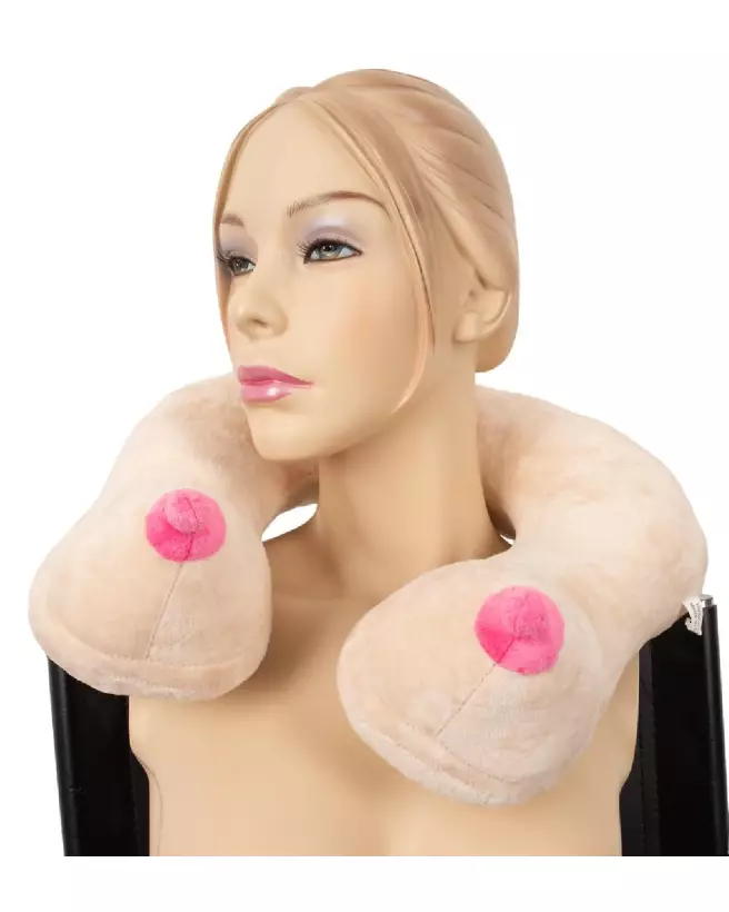 Image du coussin de cou en forme de seins de FunGifts, parfait pour humour et confort-2