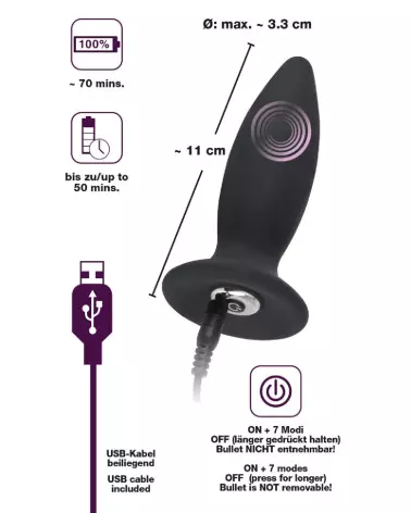 Black Velvets Recharge Plug S, plug anal sophistiqué, noir, rechargeable et ergonomique-6