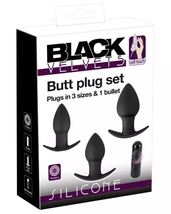 Black Velvets Vibrating Butt Plugs - Set de 3 Tailles pour Stimulation Anale-1