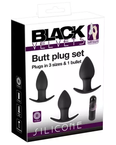 Black Velvets Vibrating Butt Plugs - Set de 3 Tailles pour Stimulation Anale-1