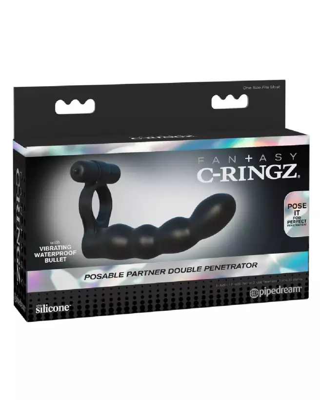Gode ceinture double Fantasy C-Ringz pour stimulation intense et double pénétration-1