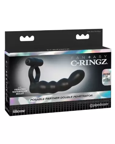 Gode ceinture double Fantasy C-Ringz pour stimulation intense et double pénétration-1