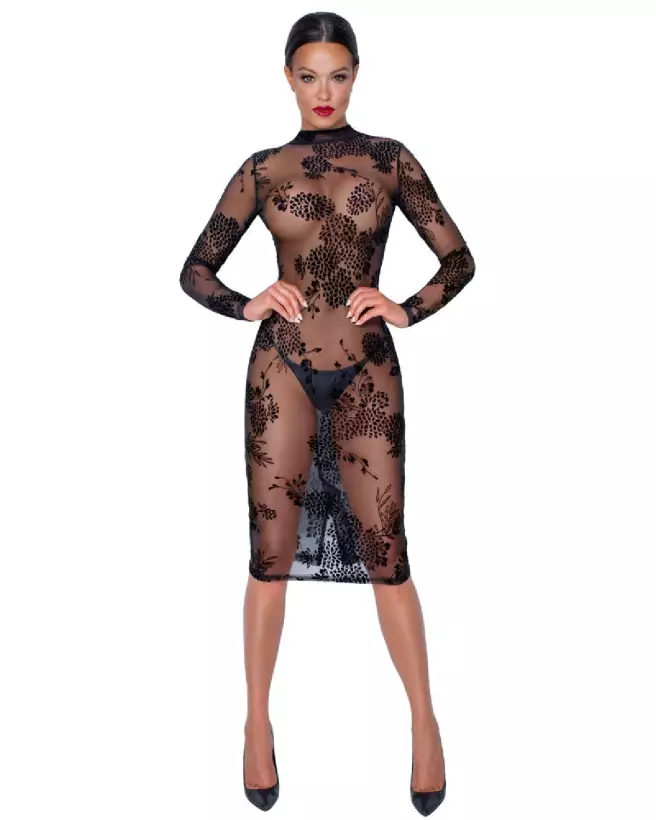 Robe Flock Print Noir Handmade élégante pour soirées fetish-1